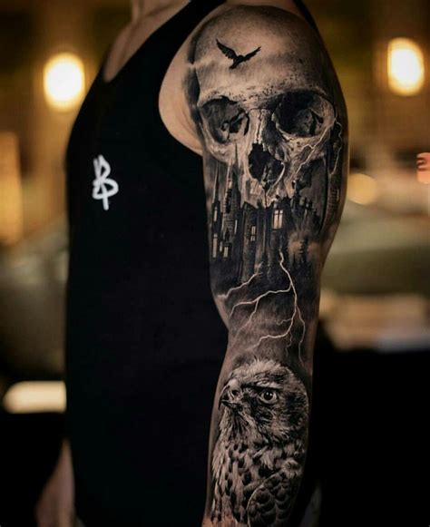 Skull Sleeve Tattoo 3. . Skull sleeve tattoos for females